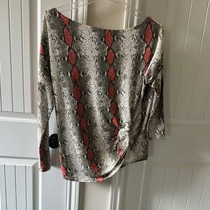 White Birch Gray Black Asymmetrical Graphic Blouse
